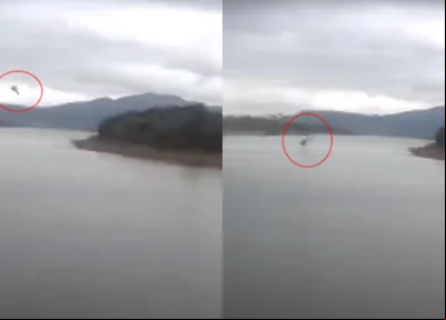Helicóptero caindo no Lago de Furnas